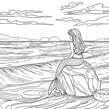 Ariel e o sol poente (Desenho para Colorir)