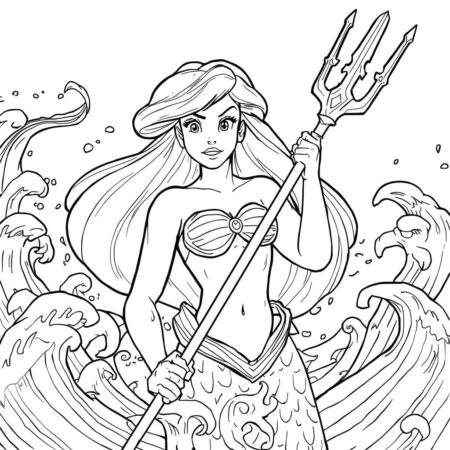 Ariel e o tridente (Desenho para Colorir)