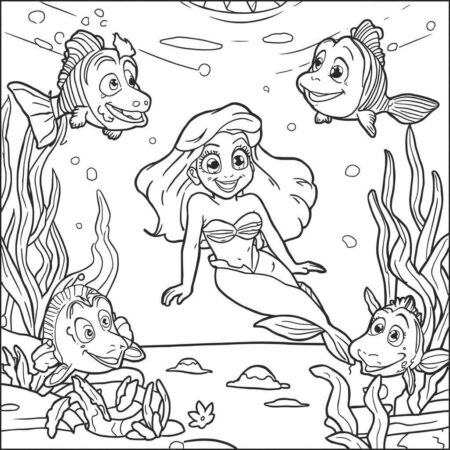 Ariel e os amigos do mar (Desenho para Colorir)