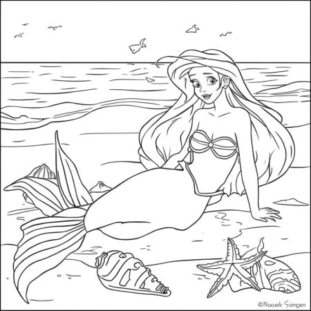 Ariel na praia (Desenho para Colorir)
