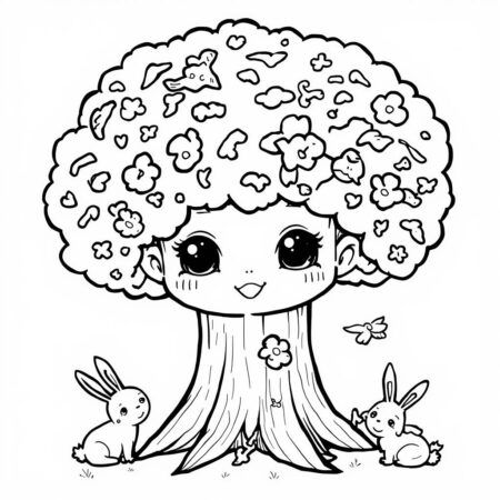 Arvore Kawaii Fofa (Desenho para Colorir)