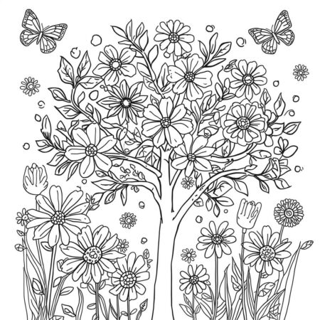 Arvore de Flores (Desenho para Colorir)