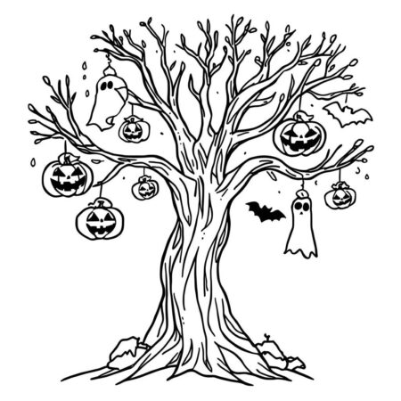 Arvore de Halloween (Desenho para Colorir)