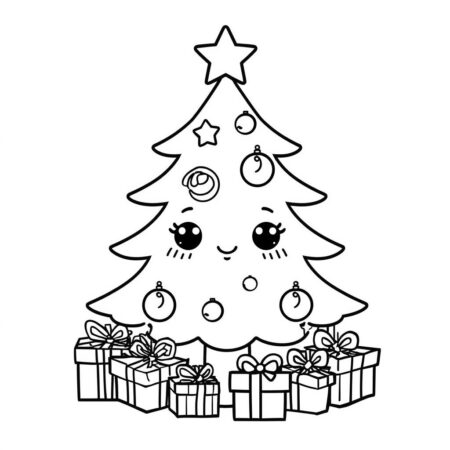 Arvore de Natal Kawaii (Desenho para Colorir)