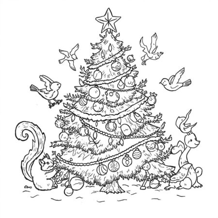 Arvore de Natal com Animais (Desenho para Colorir)