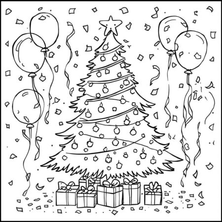 Arvore de Natal em Festa (Desenho para Colorir)