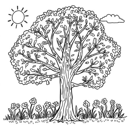 Arvore de Primavera (Desenho para Colorir)