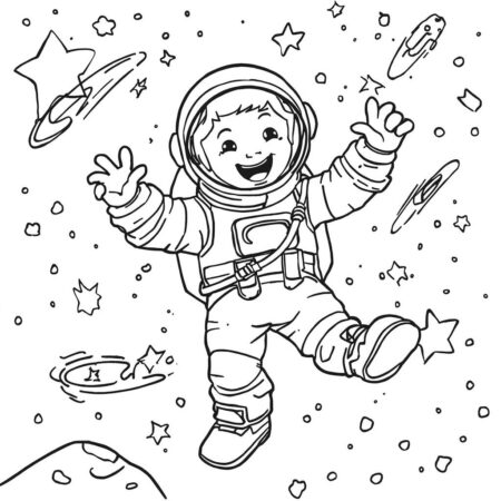 Astronauta Brincando com Estrelas (Desenho para Colorir)