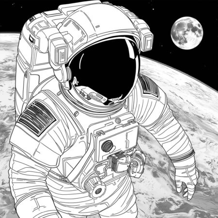 Astronauta Realista no Espaco (Desenho para Colorir)