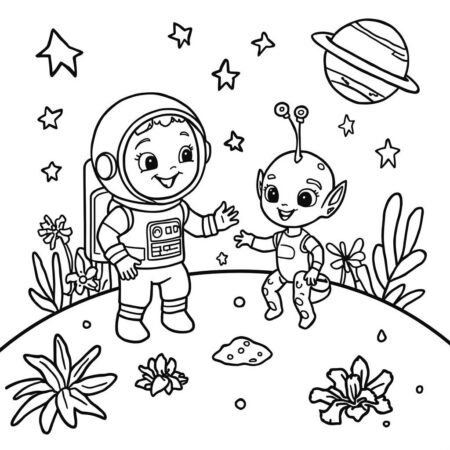 Astronauta e Alienigena (Desenho para Colorir)