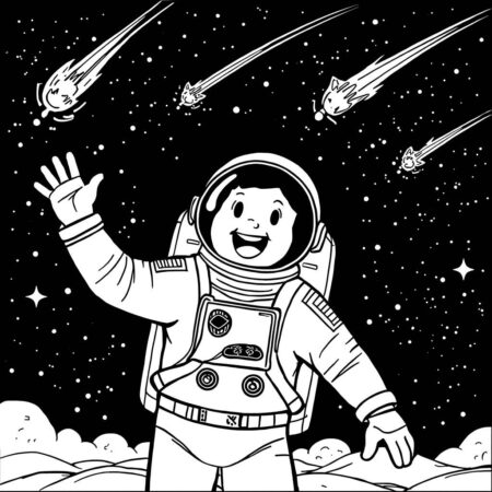 Astronauta e Cometas (Desenho para Colorir)