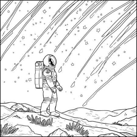 Astronauta e Estrelas Cadentes (Desenho para Colorir)