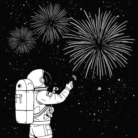Astronauta e Fogos de Artificio (Desenho para Colorir)