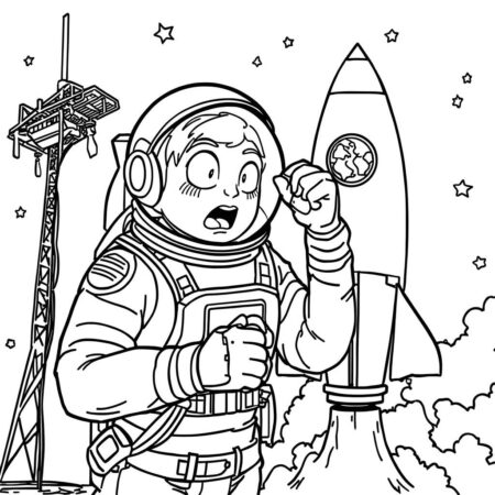 Astronauta e Foguete (Desenho para Colorir)