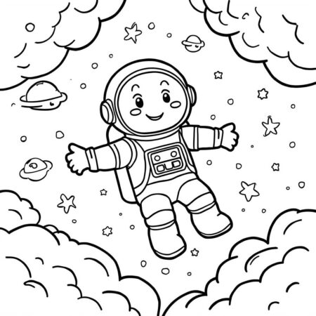 Astronauta e Nuvens Flutuantes (Desenho para Colorir)