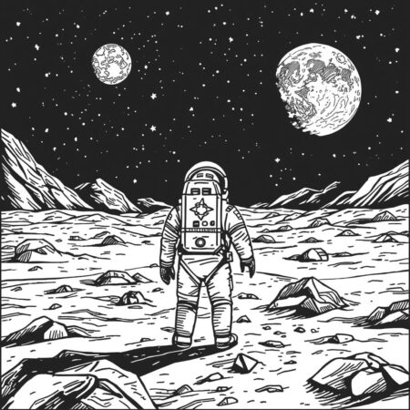 Astronauta e a Lua (Desenho para Colorir)