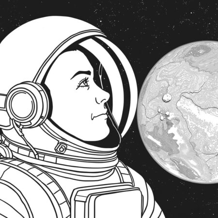 Astronauta e a Terra (Desenho para Colorir)