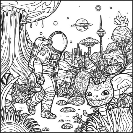Astronauta em Aventura Espacial (Desenho para Colorir)