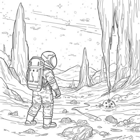 Astronauta em um Planeta Gelado (Desenho para Colorir)