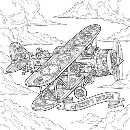 Aviao de Estilo Steampunk (Desenho para Colorir)