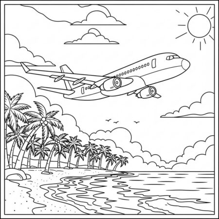 Aviao de Ferias na Praia (Desenho para Colorir)