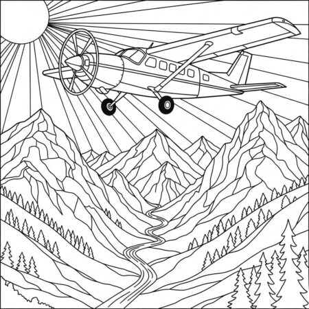 Aviao de Turismo em Paisagem (Desenho para Colorir)