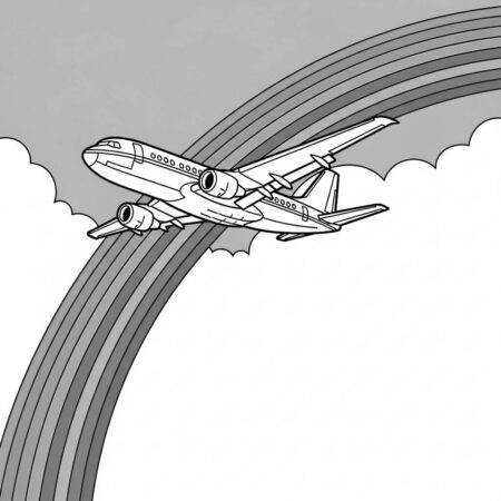 Aviao e Arco iris Colorido (Desenho para Colorir)