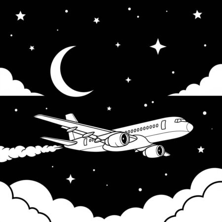 Aviao e Estrelas a Noite (Desenho para Colorir)