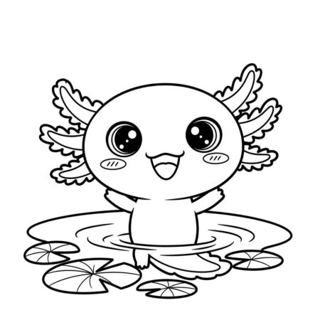Axolote Kawaii Fofo (Desenho para Colorir)