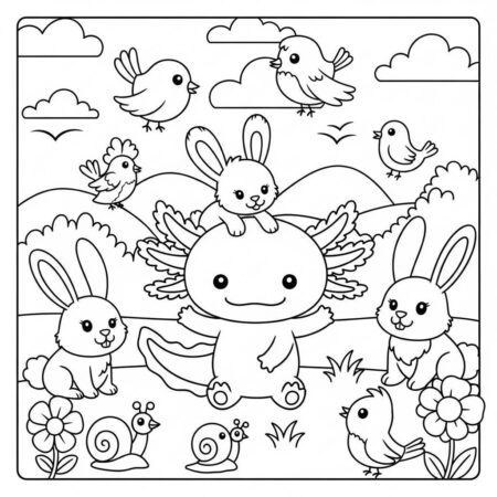 Axolote e Animais (Desenho para Colorir)