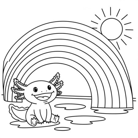 Axolote e Arco Iris (Desenho para Colorir)