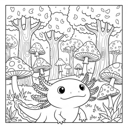 Axolote e Aventura na Floresta (Desenho para Colorir)