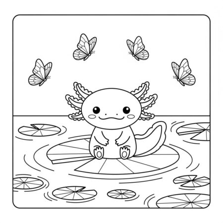 Axolote e Borboletas (Desenho para Colorir)