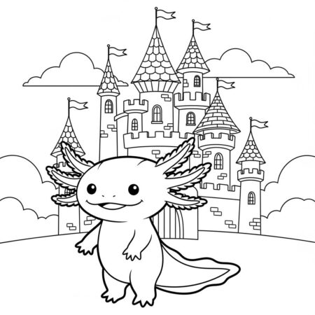 Axolote e Castelos (Desenho para Colorir)