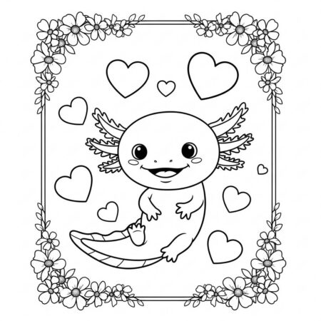 Axolote e Coracoes (Desenho para Colorir)