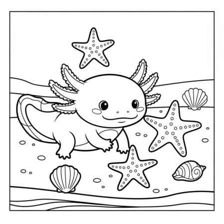 Axolote e Estrelas do Mar (Desenho para Colorir)