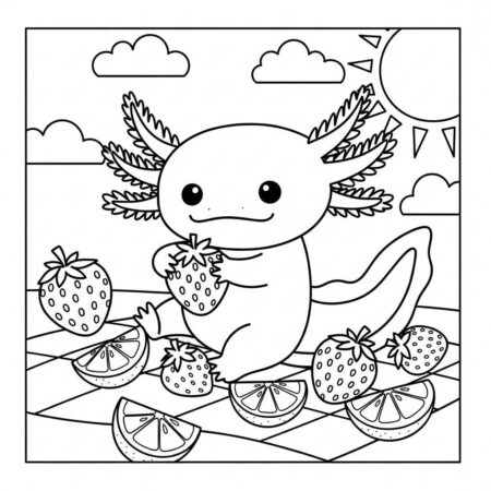 Axolote e Frutas (Desenho para Colorir)