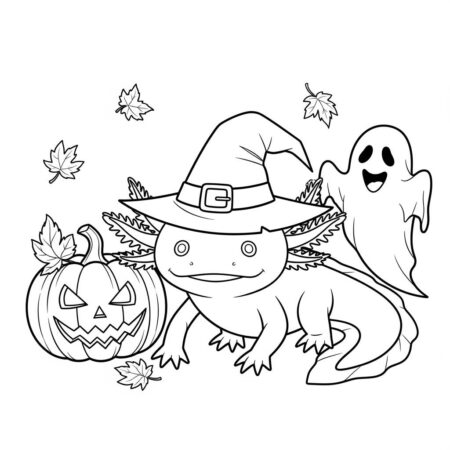Axolote e Halloween (Desenho para Colorir)