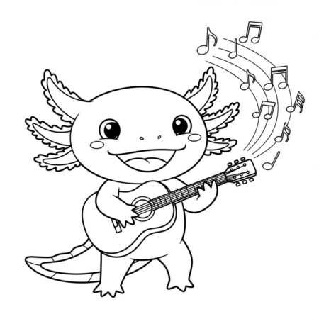 Axolote e Musica (Desenho para Colorir)