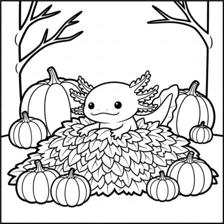 Axolote e Outono (Desenho para Colorir)