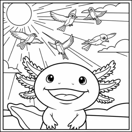 Axolote e Passaros (Desenho para Colorir)