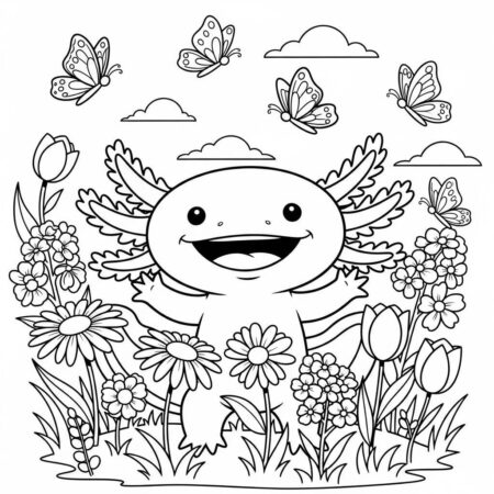 Axolote e Primavera (Desenho para Colorir)
