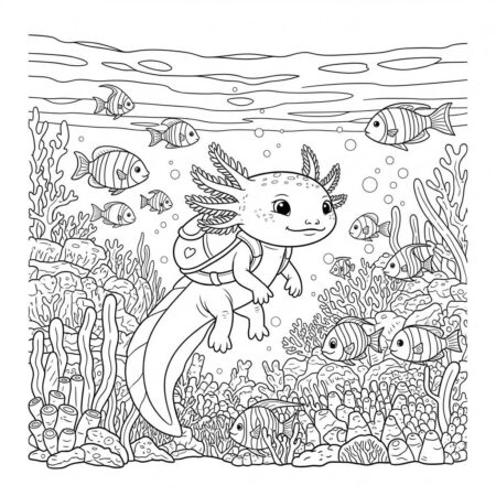 Axolote em Aventura (Desenho para Colorir)