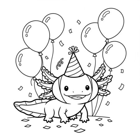 Axolote em Festa (Desenho para Colorir)