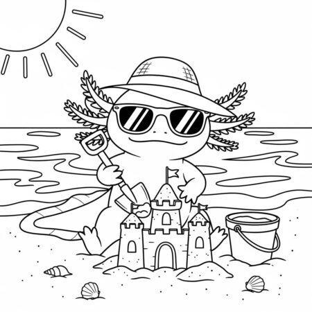 Axolote na Praia (Desenho para Colorir)