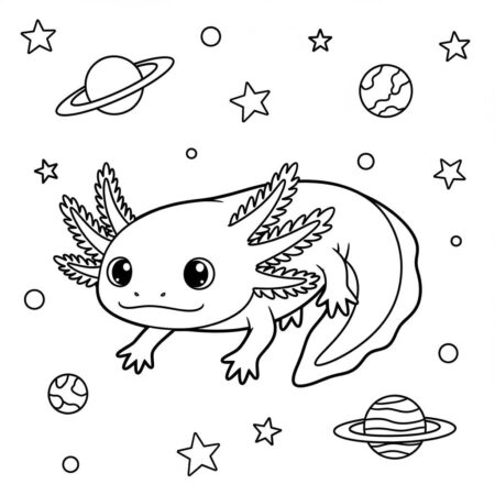 Axolote no Espaco (Desenho para Colorir)