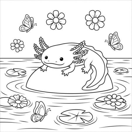 Axolote no Lago (Desenho para Colorir)