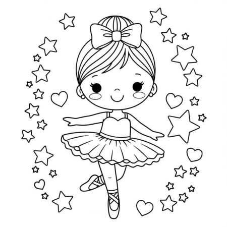 Bailarina Kawaii Sorridente (Desenho para Colorir)