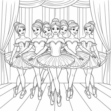Bailarina com Amigas (Desenho para Colorir)