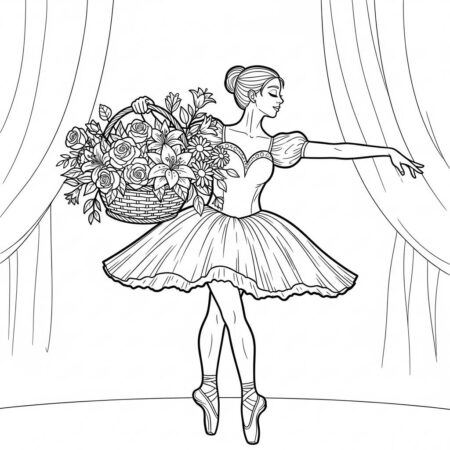 Bailarina com Cesta de Flores (Desenho para Colorir)